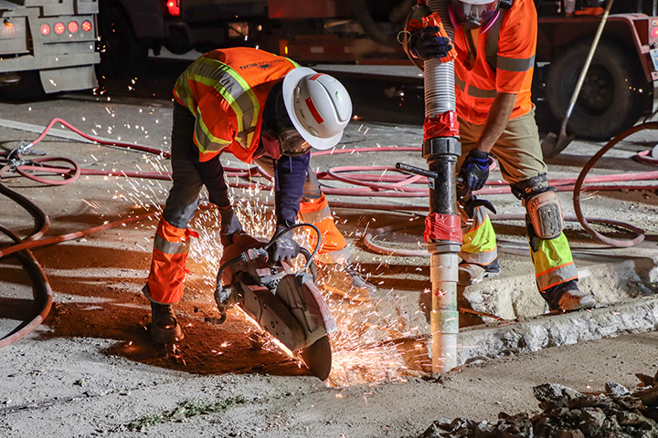 Bridge Repairs in Denver and Adams County - Cutting away old rebar in brige joint on I-225.jpg detail image