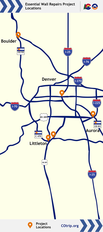 Map of Essential Wall Repairs Project locations across the Front Range.