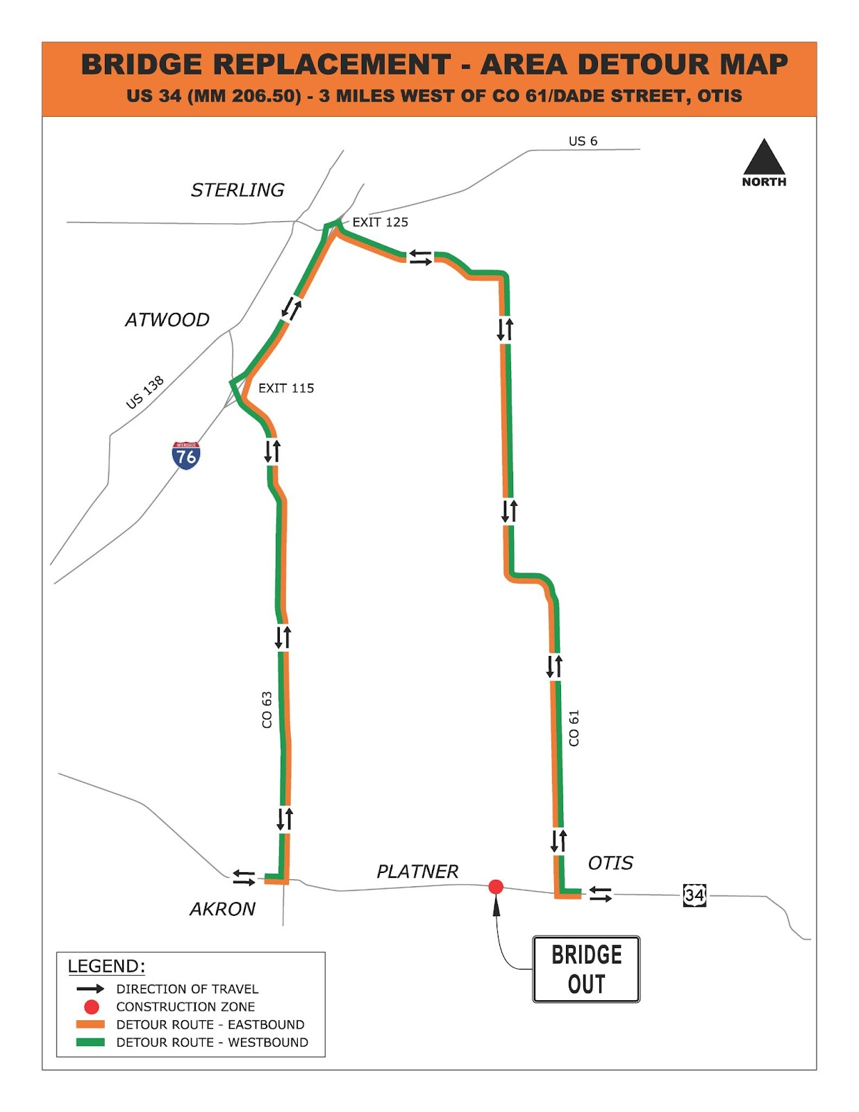 Bridge Replacement Area Detour Map on US 34 3 Miles west of CO 6-Dade Street OTIS.png detail image