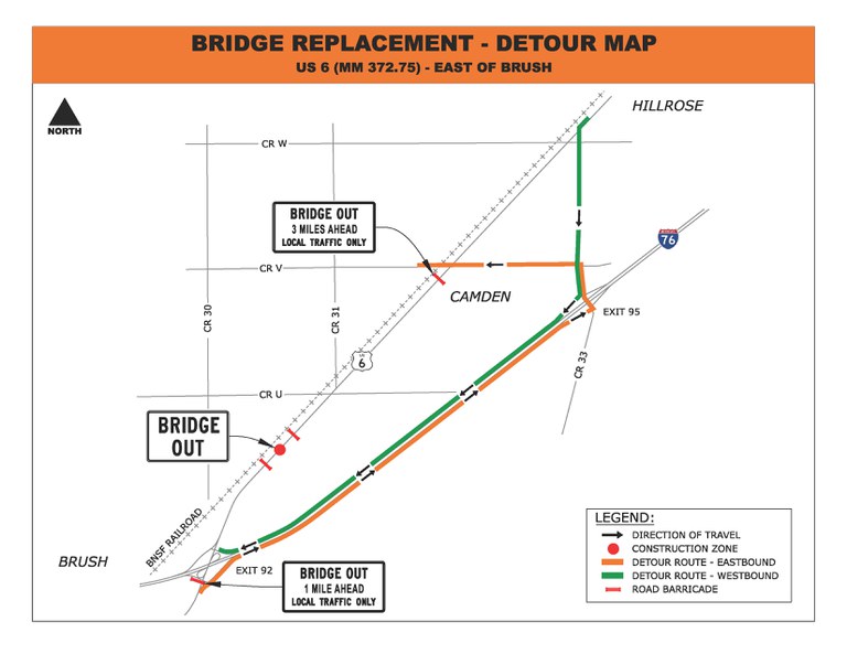 US 6 Bridge Detour Replacement Map