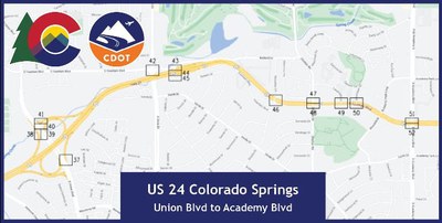 US 24 Colorado Springs Union Blvd to Academy Blvd map