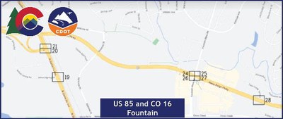 US 85 and CO 16 in Fountain map