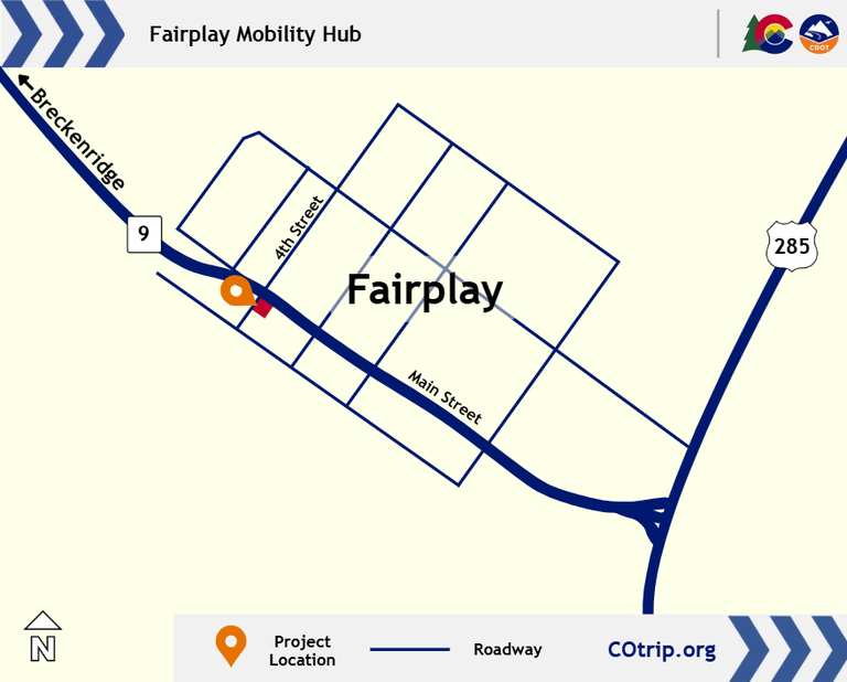 Map showing the project location in Fairplay just off of CO Highway 9 at 4th Street.