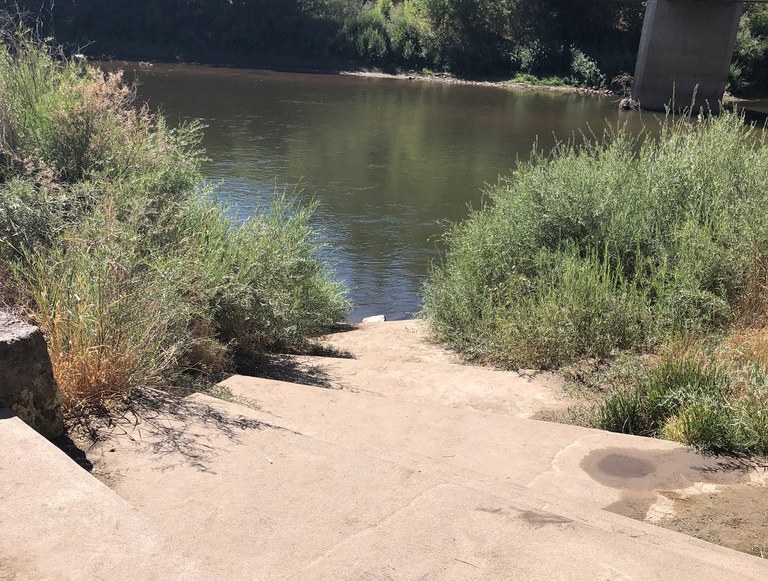 Concrete steps going down to the river at the Bair Ranch rest area Concrete steps going down to the river at the Bair Ranch rest area