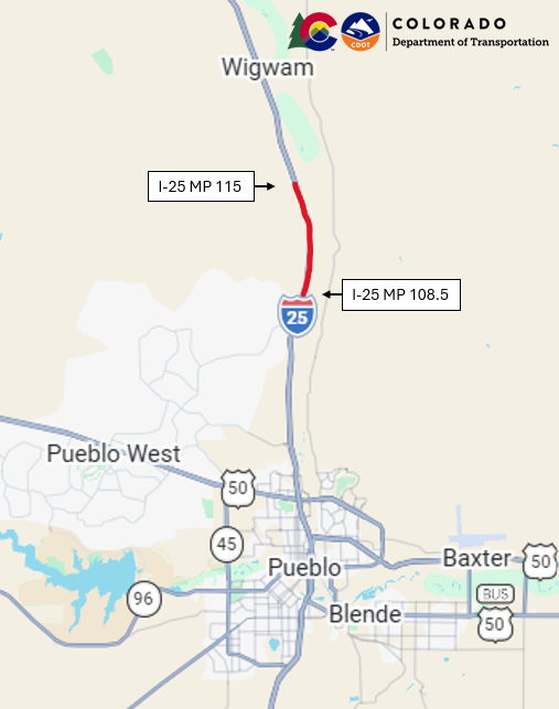 I-25 Cable Rail Safety Improvements project map