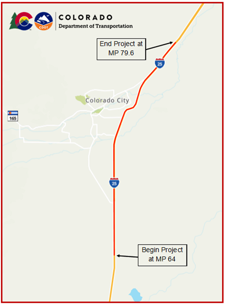Surface treatment project on I-25 near Colorado City map
