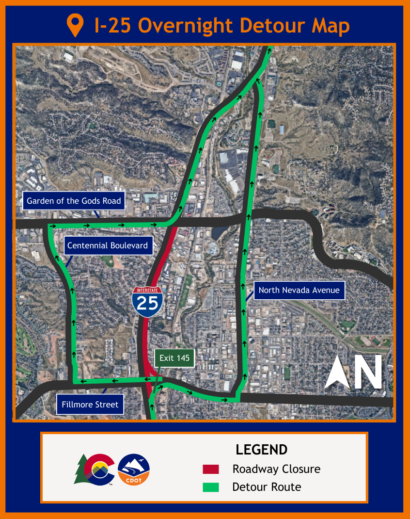 I-25 Acceleration Deceleration Lanes I-25 overnight closure map March 19, 2026.png detail image