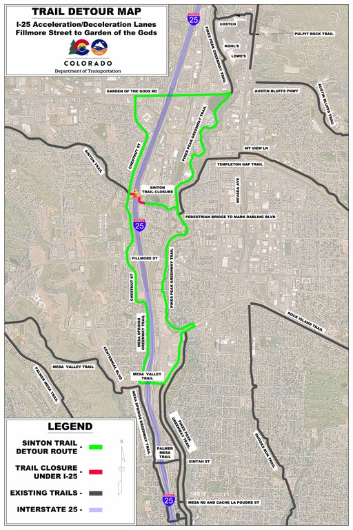Trail Users Detour Map I-25 Accel. Decel. Lanes from Garden of Gods to Fillmore