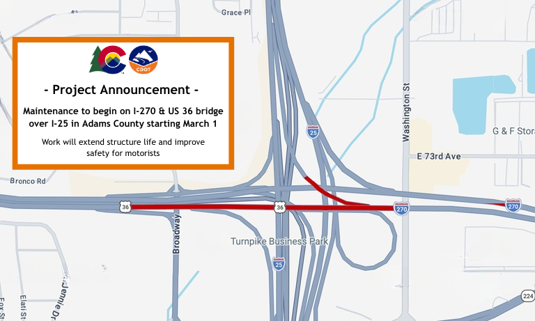 I-270 Bridge Preventative Maintenance Location Map on US 36 and I-270