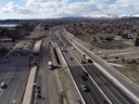 Drone view of eastbound I-70 bridge (at left) over 32nd Avenue prior to demolition. Photo Nick Bruce thumbnail image