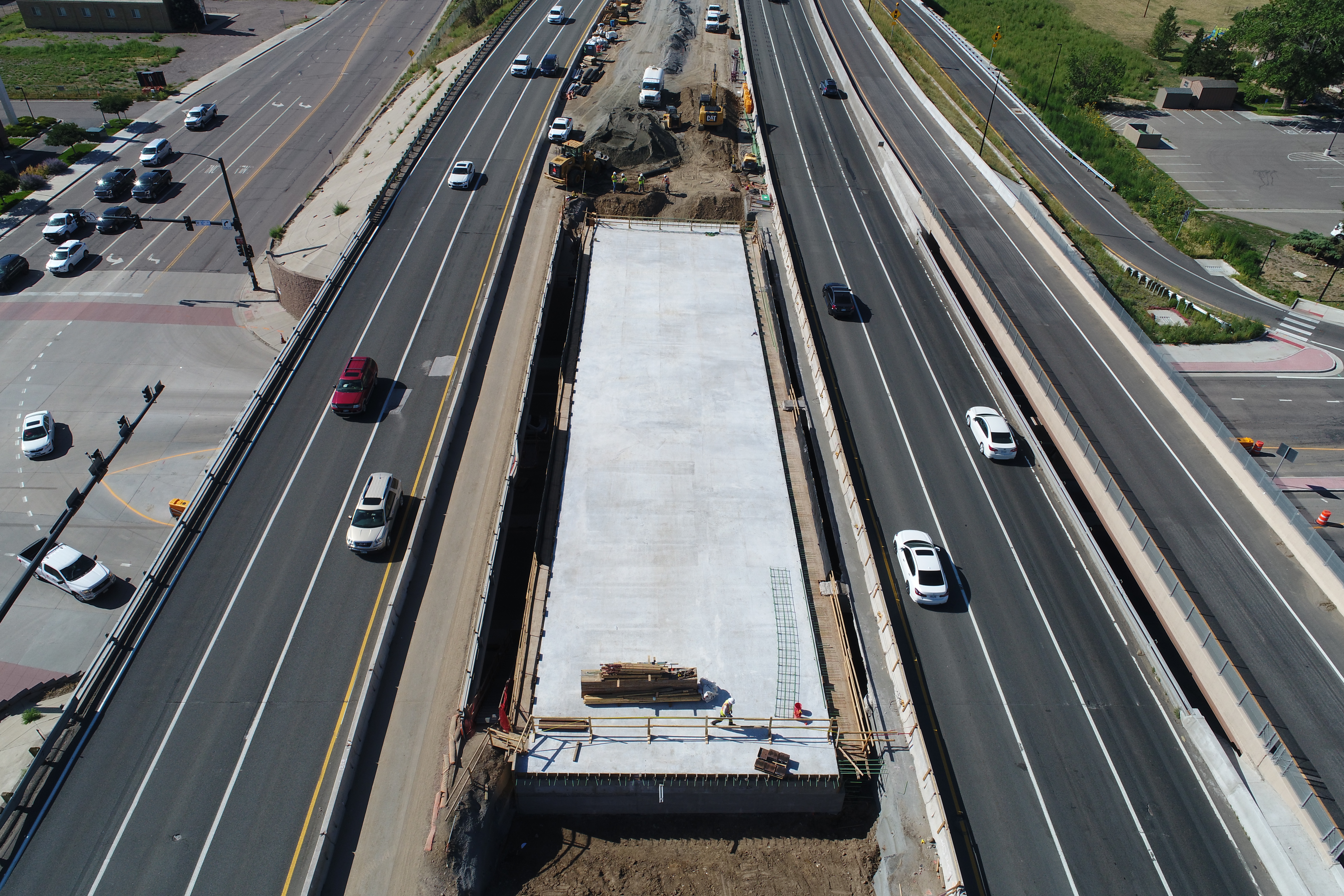 Drone view of new westbound I-70 bridge over 32nd Avenue. Photo CDOT. detail image