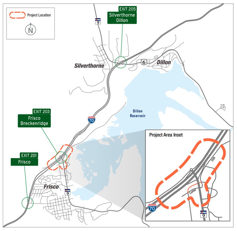 I-70 Exit 203 Interchange Project in Frisco Project map.