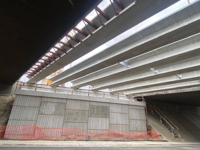 Underside view of new girder placement and MSE walls at I-70 over Ward Rd. Photo Estate Media.jpg detail image