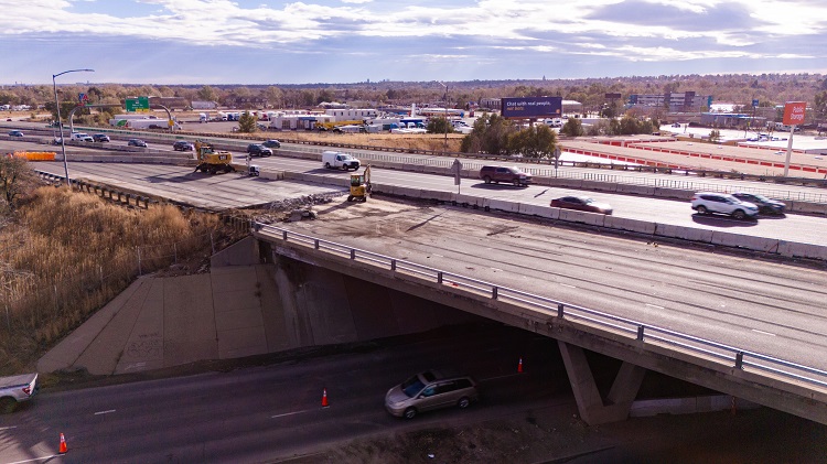 Wide drone view WB I-70 bridge over Ward Rd prior to removal John Klippel.jpg detail image