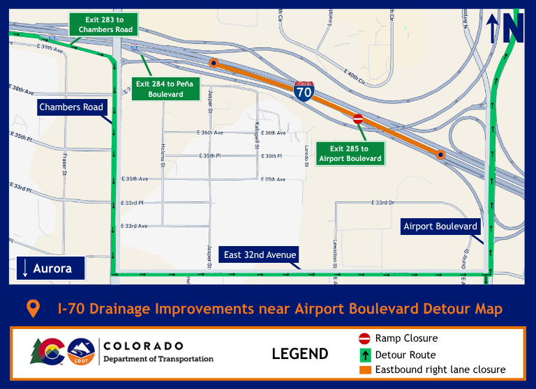 I-70 Drainage Improvements Ramp and Lane Closure map for Dec. 9, 2025