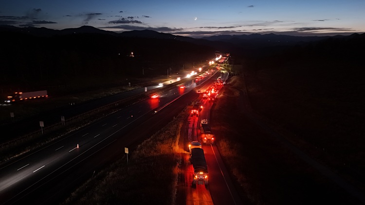 I-70 Resurfacing from Chief Hosa to Colfax Drone View Nighttime Paving Westbound I-70 Genesee Park Ramp.jpg detail image