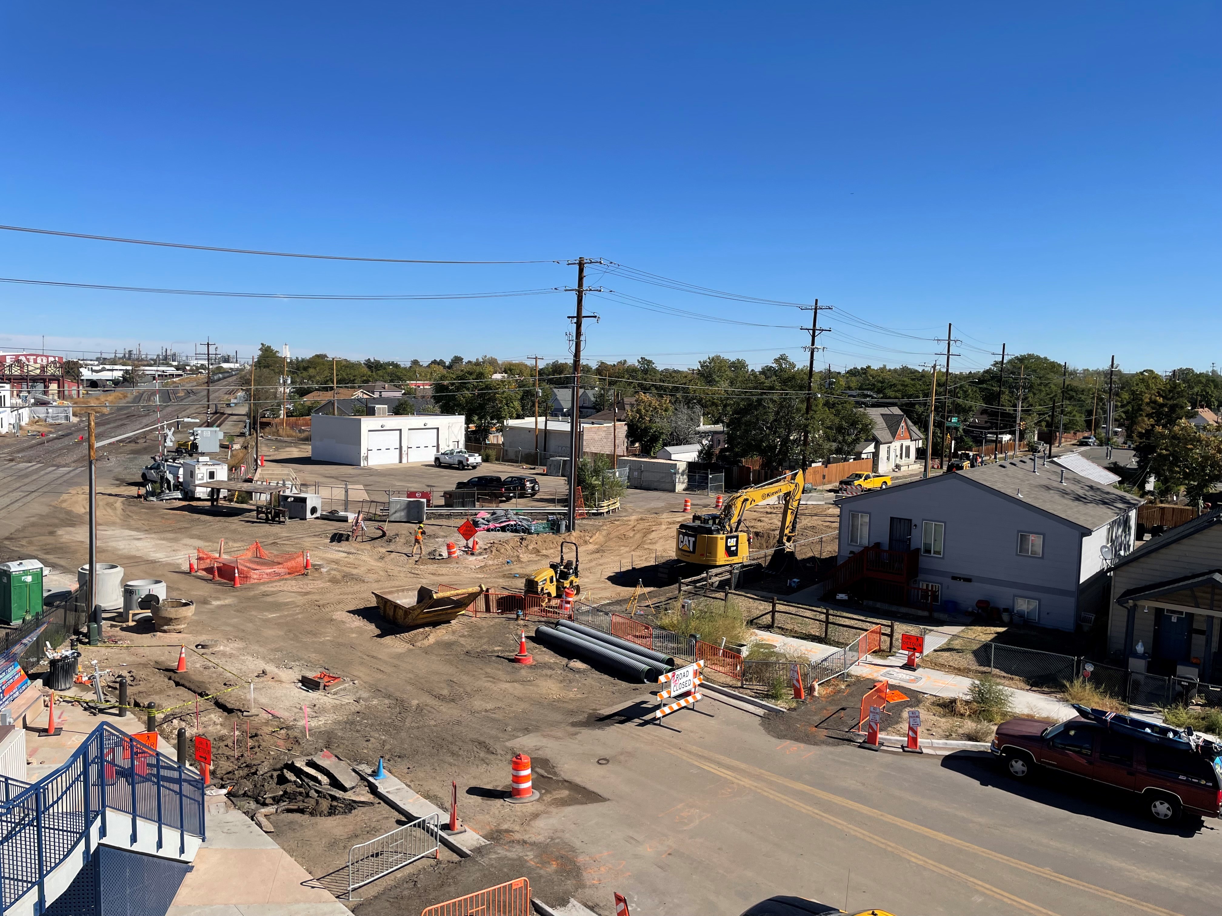 View of York Street construction from the pedestrian bridge at 47th Avenue and York Street detail image
