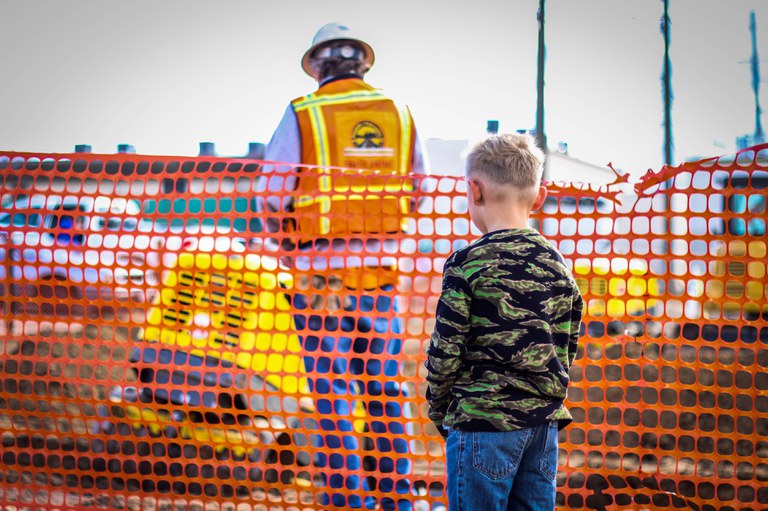 Boy watching Construction at C70 Hiring Fair