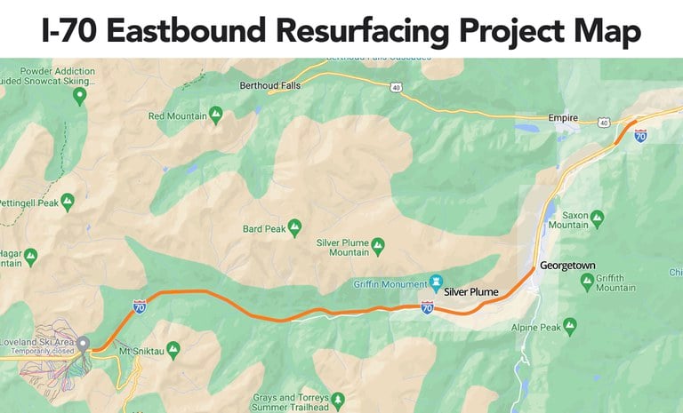 I-70 eastbound Clear Creek Resurfacing project map