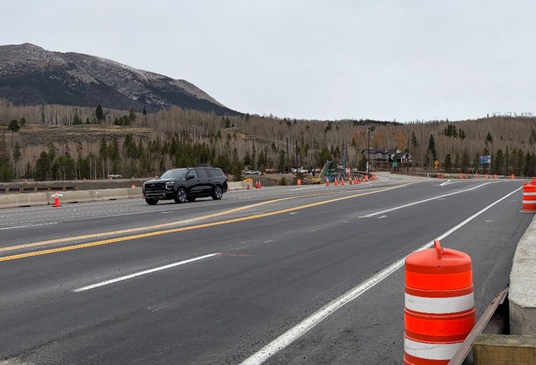 New I-70 bridge deck with two lanes of traffic in each direction