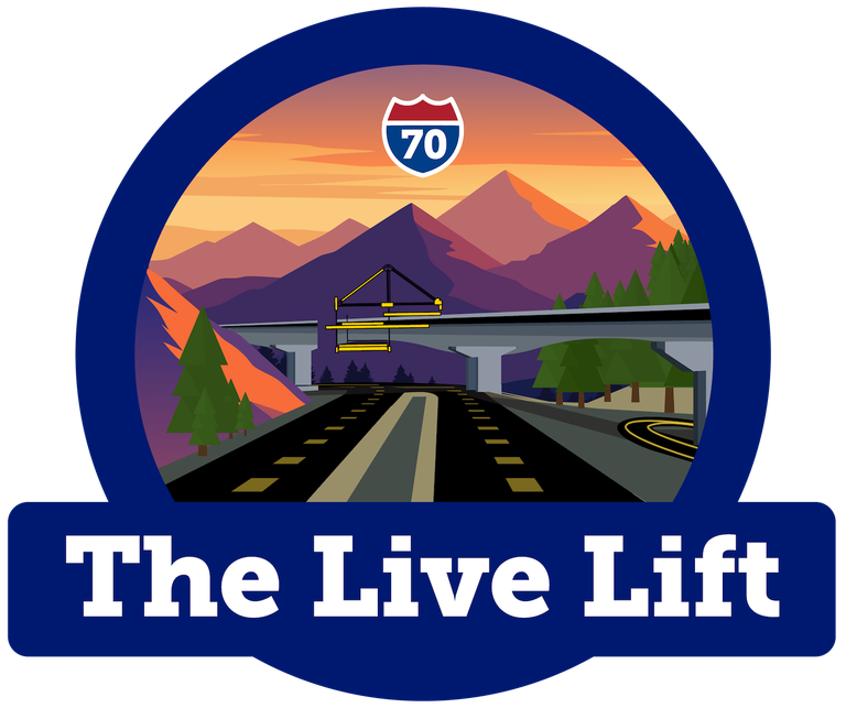 Graphic depicting a bridge being built over a highway with mountains in the background and text that says "The Live Lift"