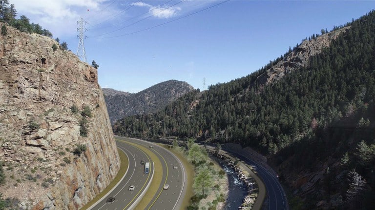 Rendering of I-70 from the Veterans Memorial Tunnels looking east.