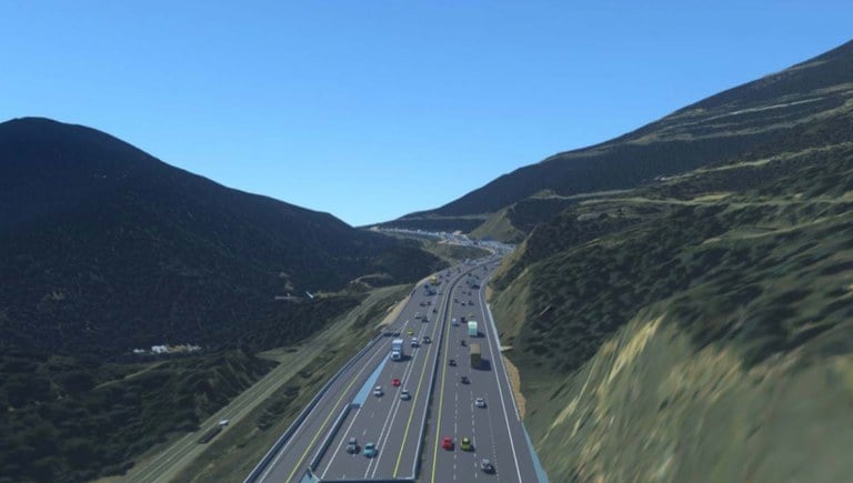 Rendering of i-70 midway down Floyd Hill looking southeast