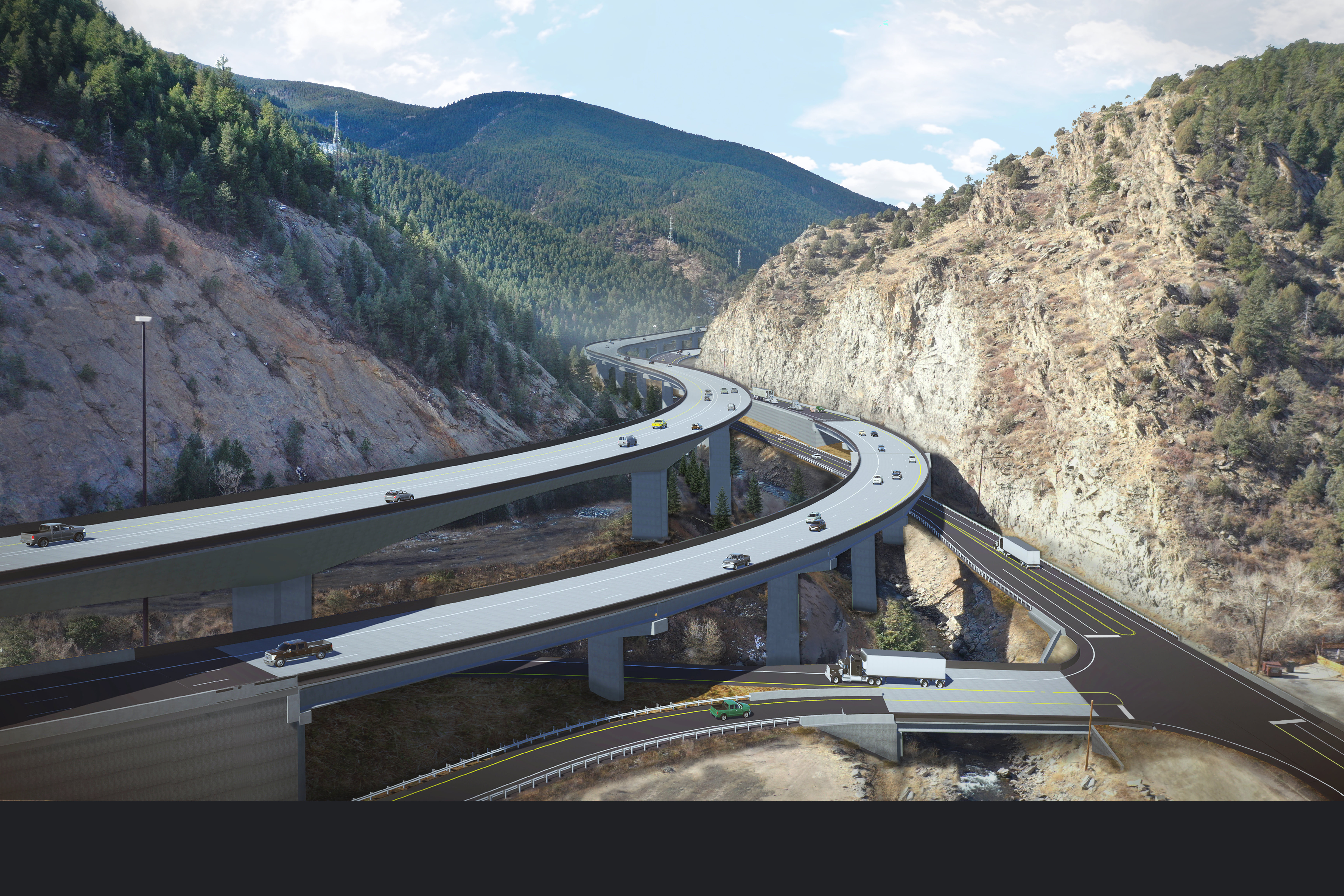 Rendering of the completed I-70 Floyd Hill Project alignment looking southwest.jpg detail image