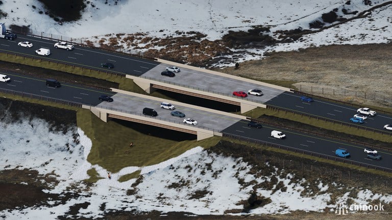 Draft rendering of I-70 Genesee wildlife crossing