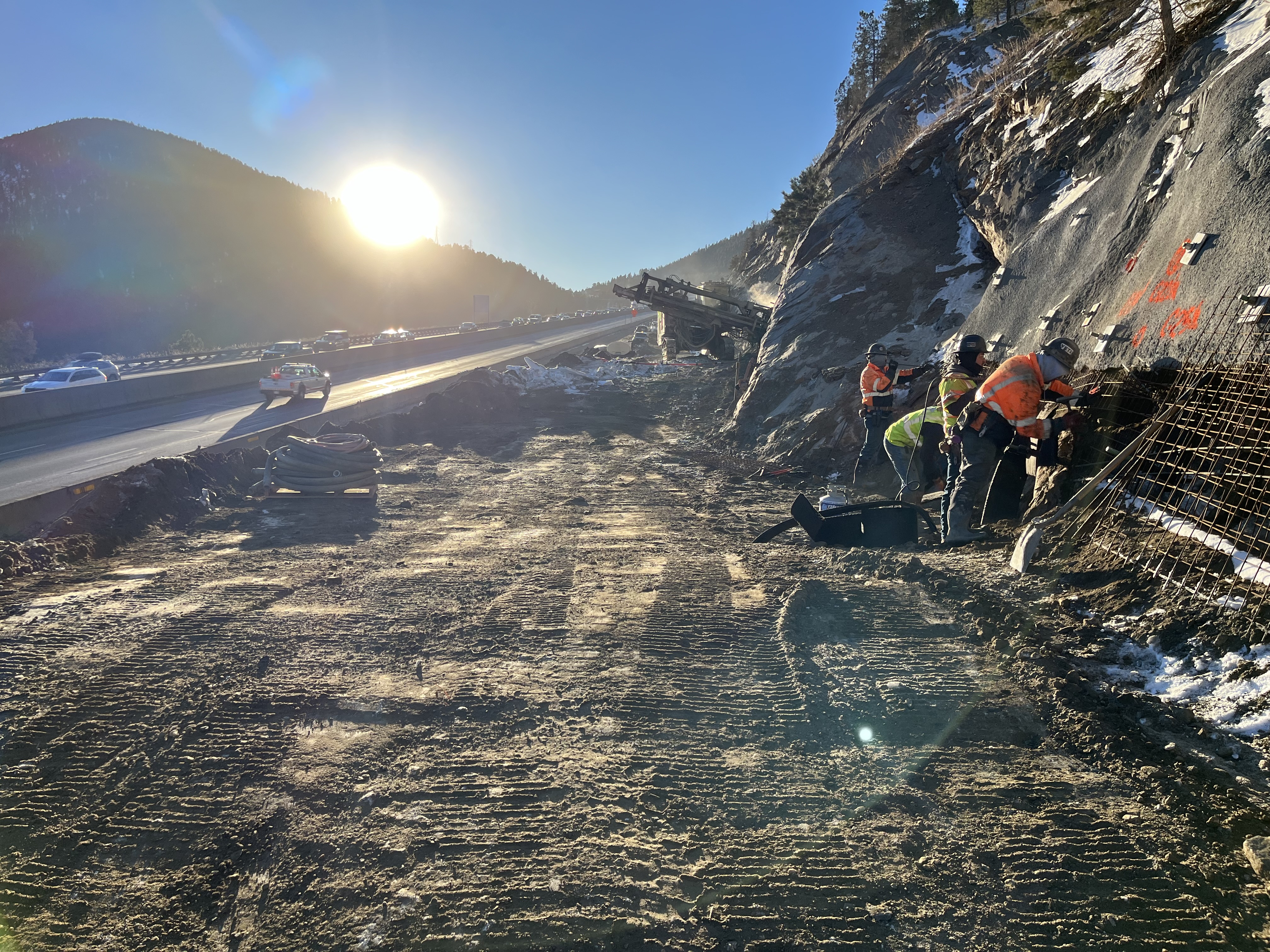 Construction crews installing rebar on wall. detail image