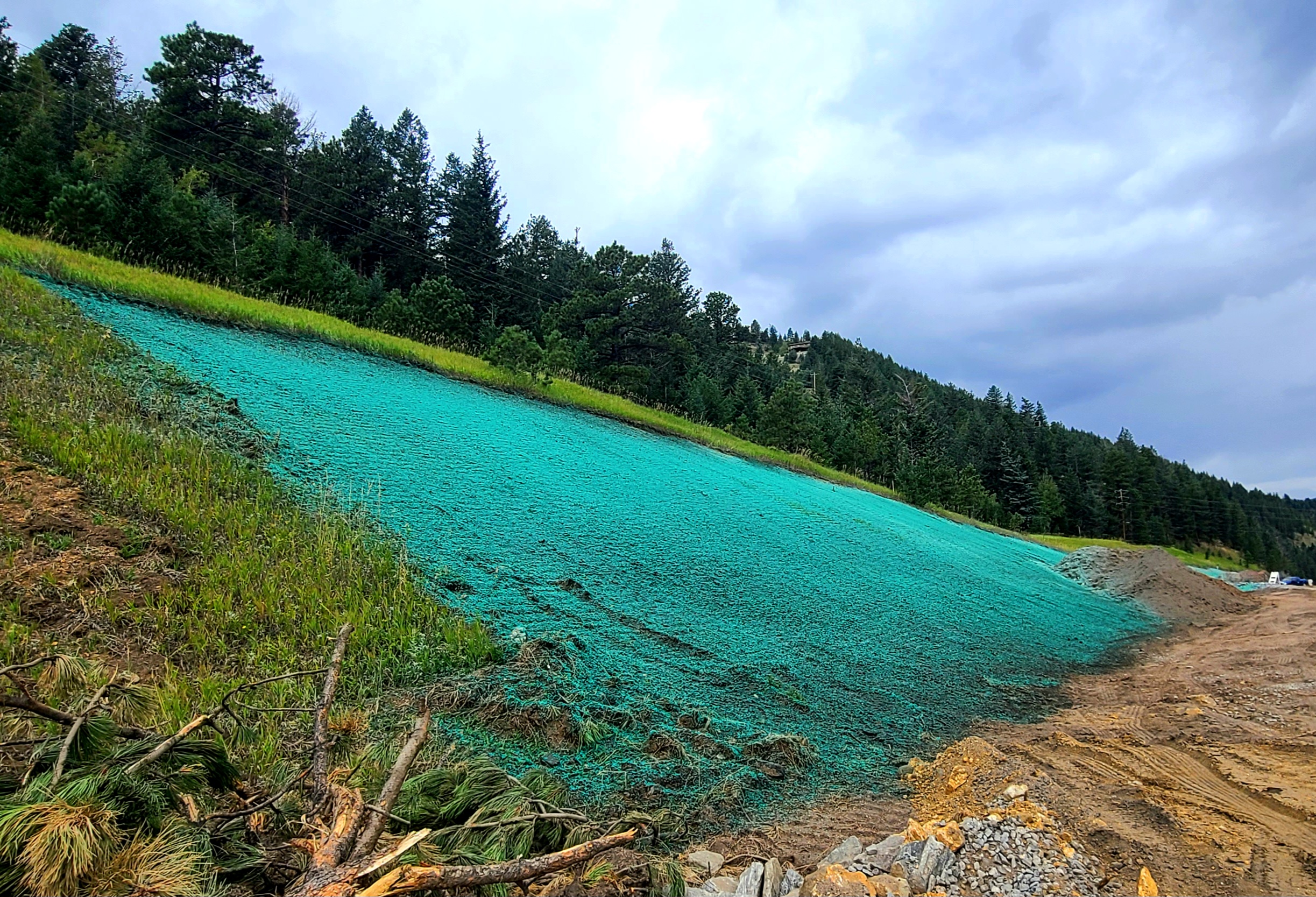 Green spray on ground for soil stabilization. detail image