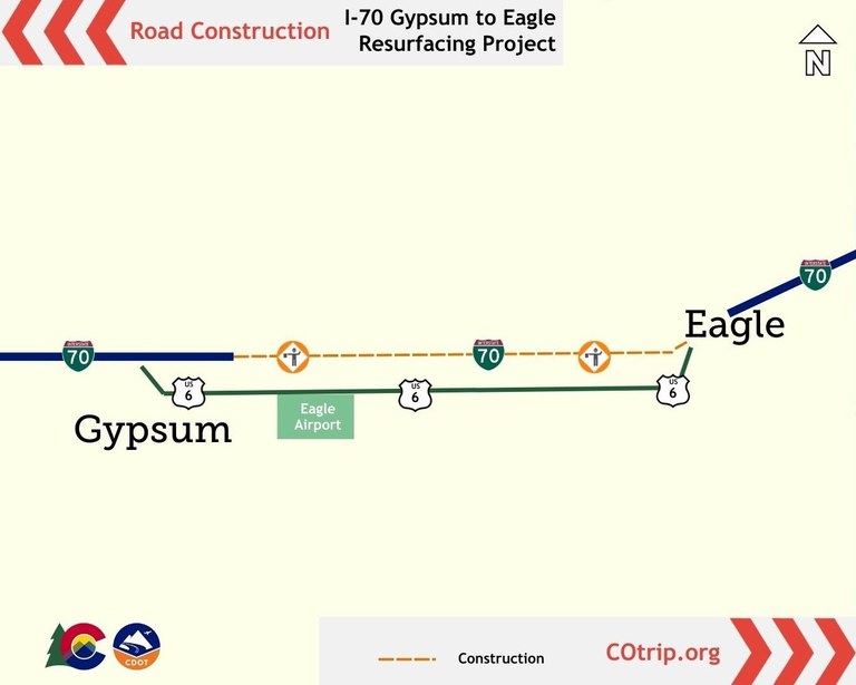 Map of I-70 Resurfacing from Gypsum to Eagle project location