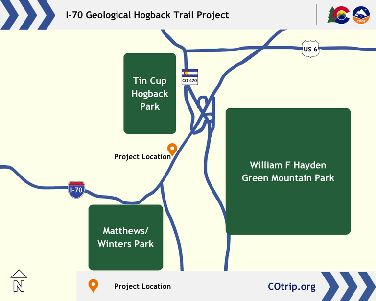 The I-70 Geological Hogback Trail Rehabilitation Project map along Interstate 70 at Mile Point 259.21.