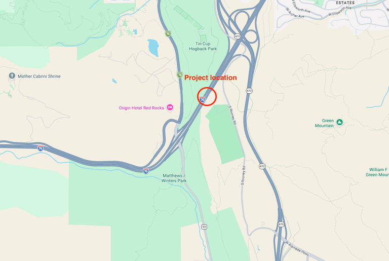 Map of the I-70 Geological Hogback Trail Rehabilitation project location at MP 259.2