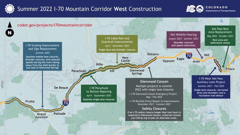 I-70 Mountain Cooridor Summer Project Map Westbound