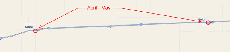 Map of I-70 Rural Bridge Rehabilitation project location for structure G-23-AD and G-23-AI Map of I-70 Rural Bridge Rehabilitation project location for structure G-23-AD at CR31 & Genoa Exit and structure G-23-AI at CR43 & Arriba exit.