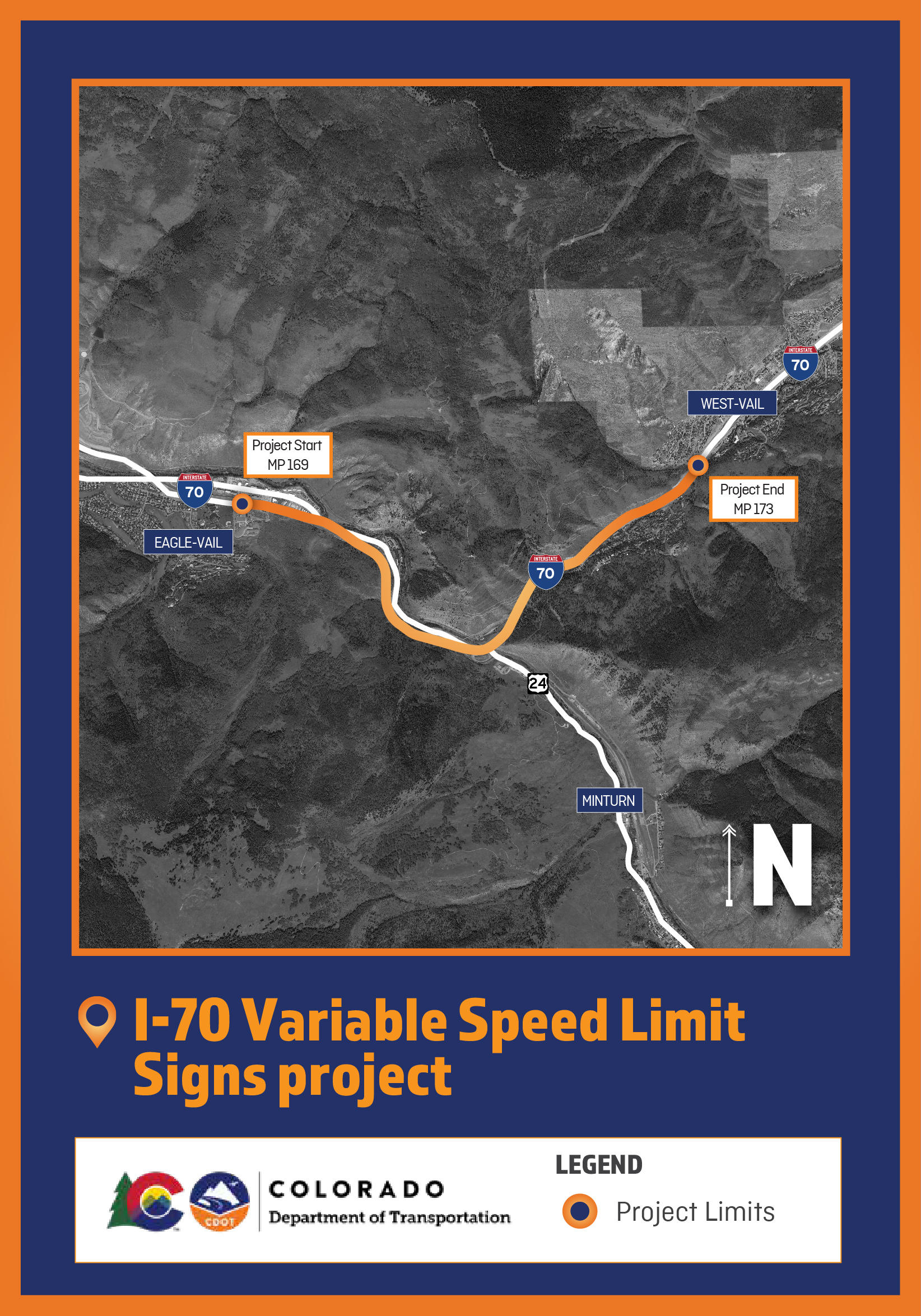 Map showing ocation of I-70 Variable Speed Limit Signs project in Dowd Canyon, Eagle County