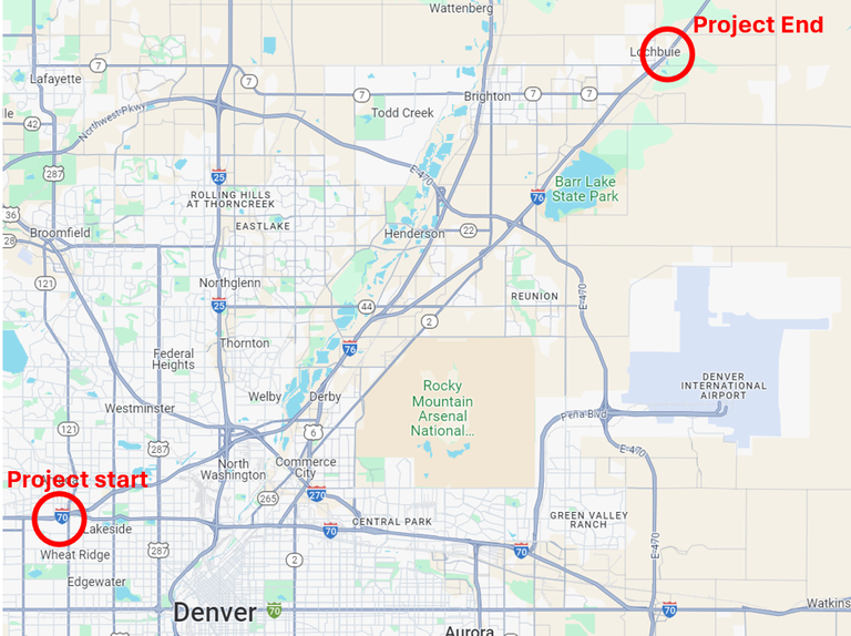 Project location map for I-76 Sign Replacements in Adams County from MP 0 to MP 26