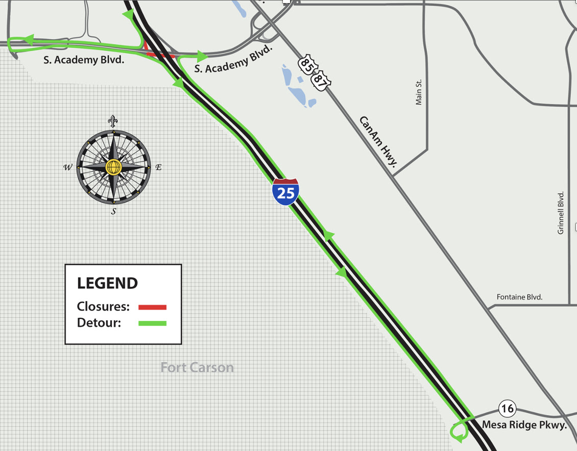 Closure and detour map northbound South Academy Boulevard under I-25 05022025.jpg detail image