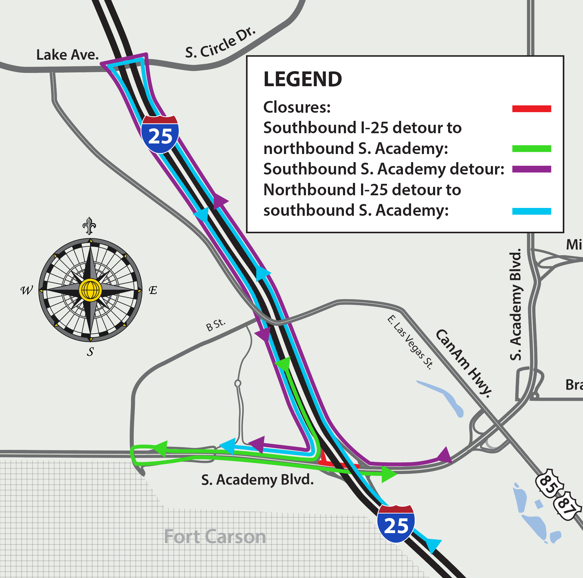 Closure and detour map of southbound South Academy Boulevard 05092025.jpg detail image
