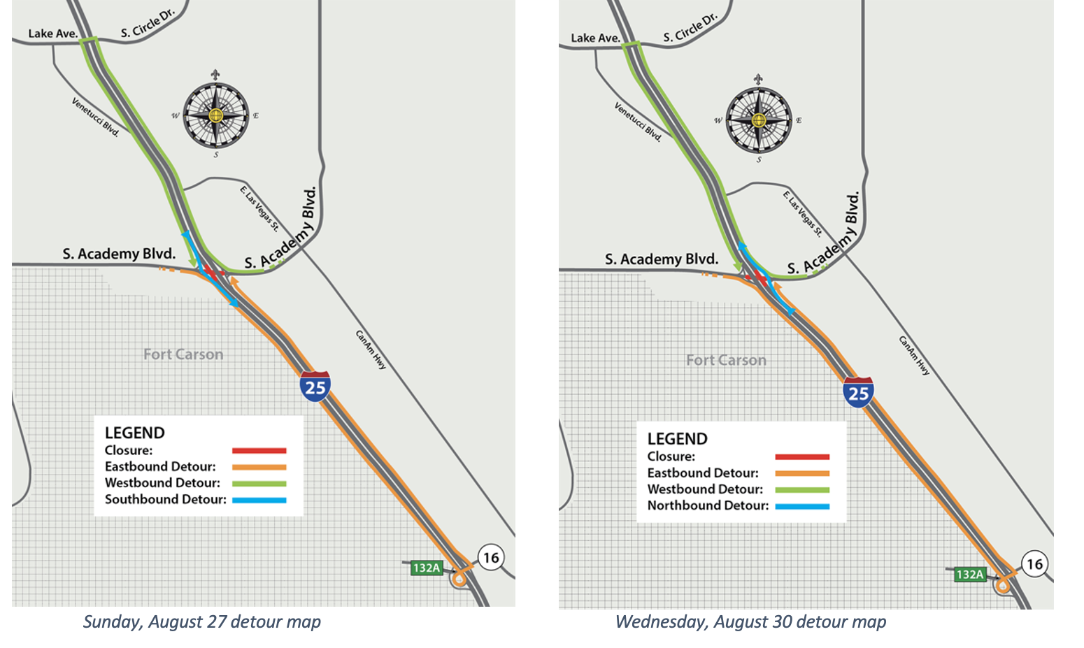 Southbound and northbound I-25 detour maps using on- and off-ramps.png detail image