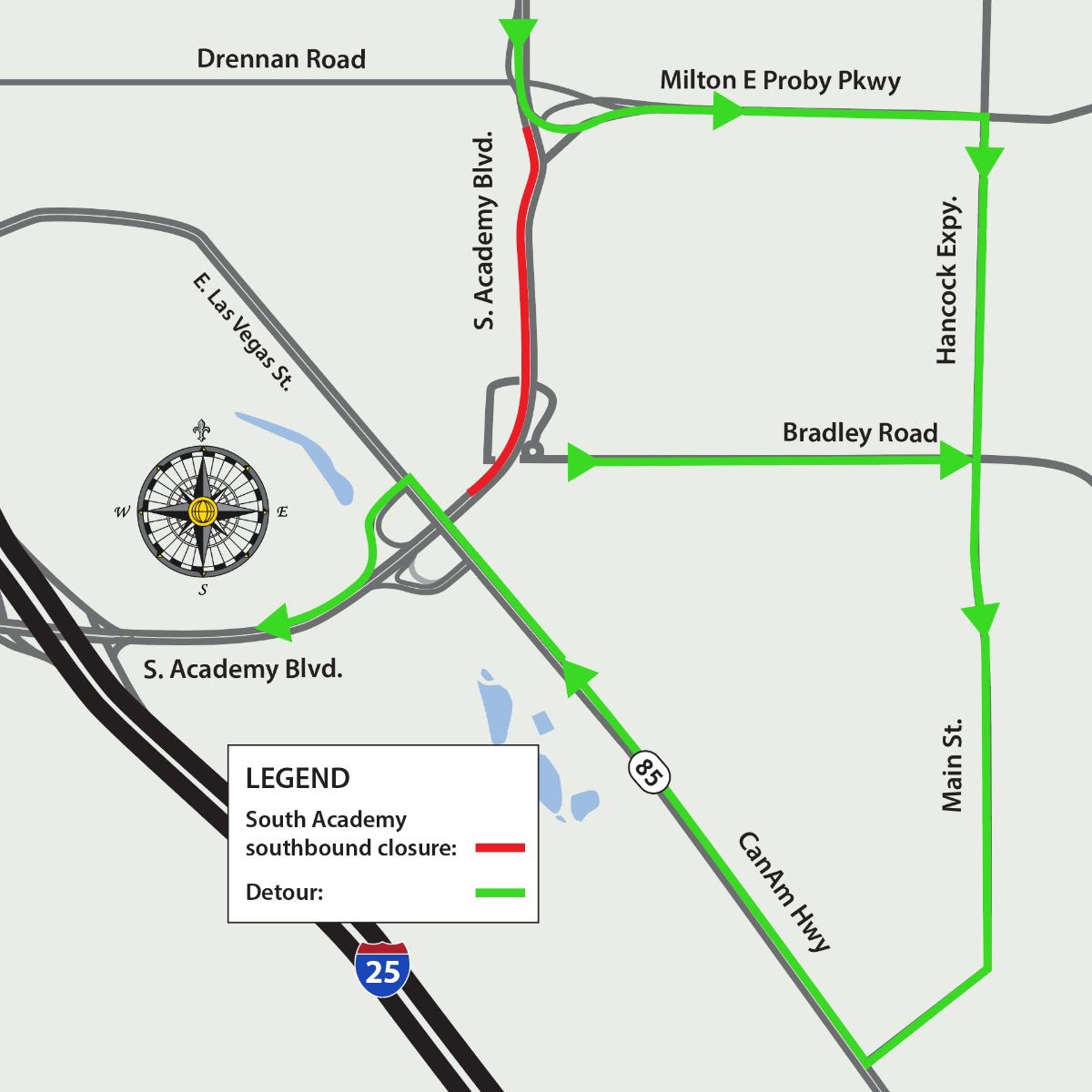 Detour map full closure southbound South Academy 10122025.jpg detail image