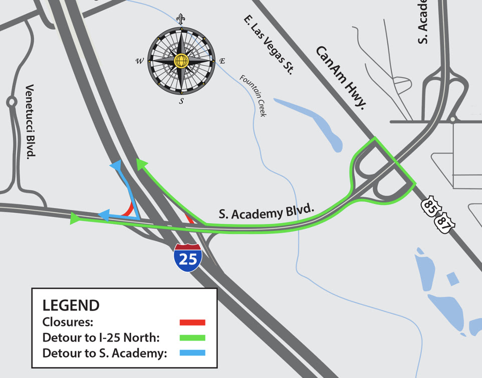 Detour map ramp closures south academy boulevard I-25 06222025.jpg detail image