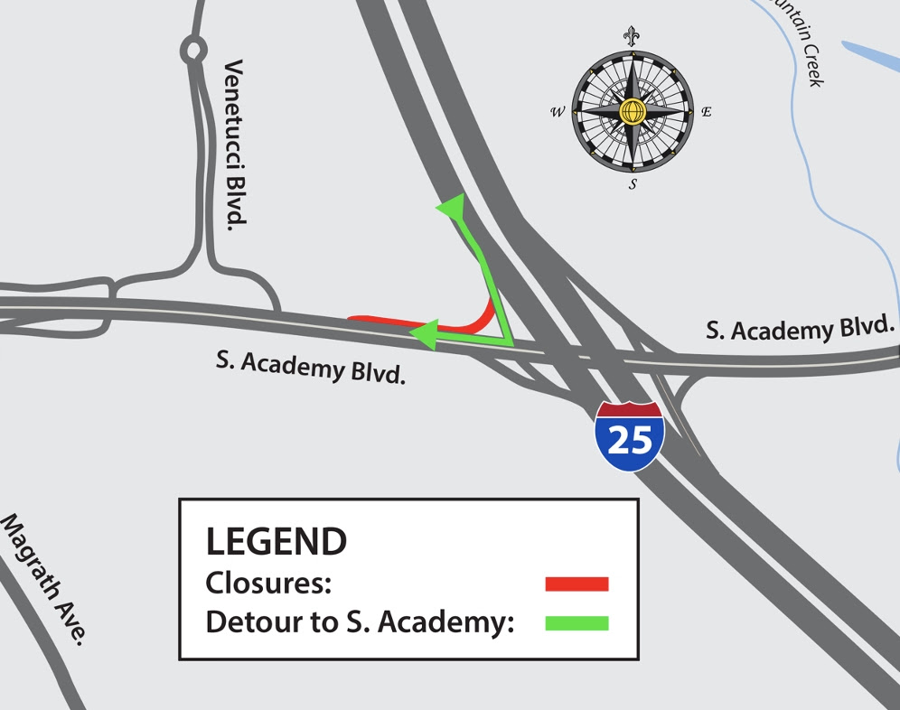Detour map southbound I-25 westbound Academy Boulevard 08012025.jpg detail image
