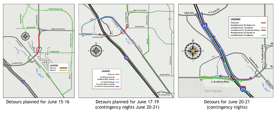 Detour maps for closures on South Academy Boulevard for the week of June 15.jpg detail image