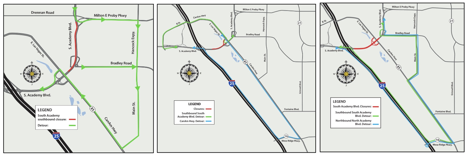 Detour maps for overnight temporary full closure of South Academy Boulevard between I-25 and Milton Proby Parkway.jpg detail image