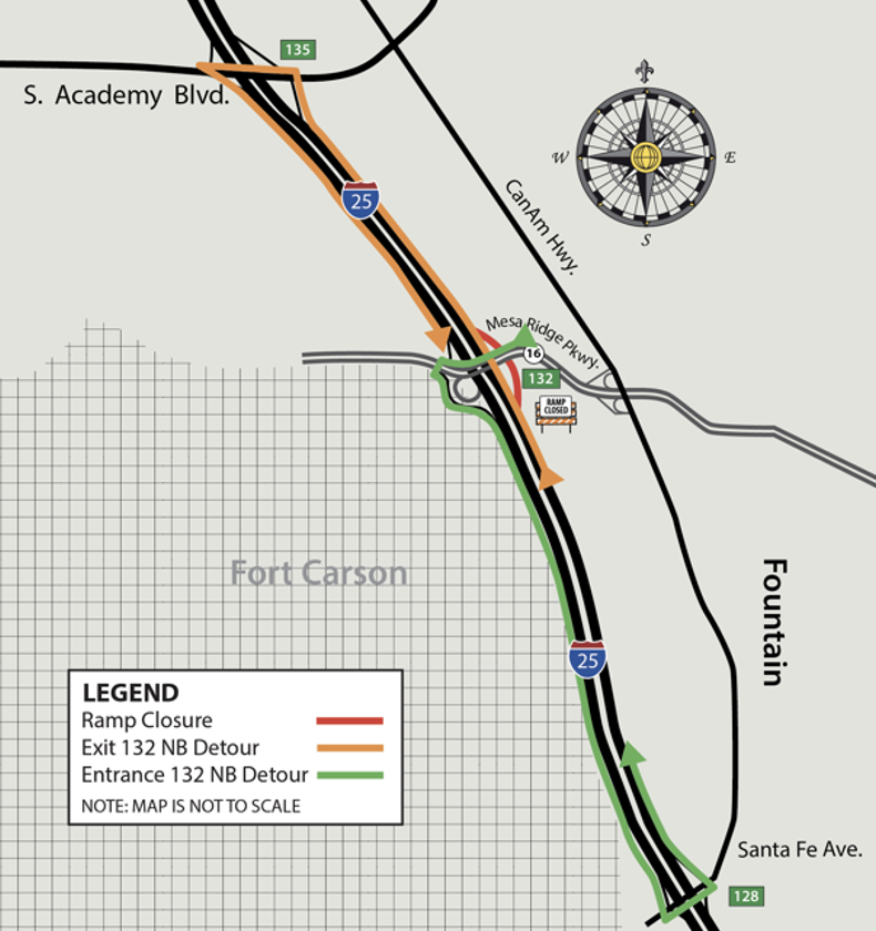 I-25 : Mesa Ridge Parkway ramps closure : detour map.png detail image
