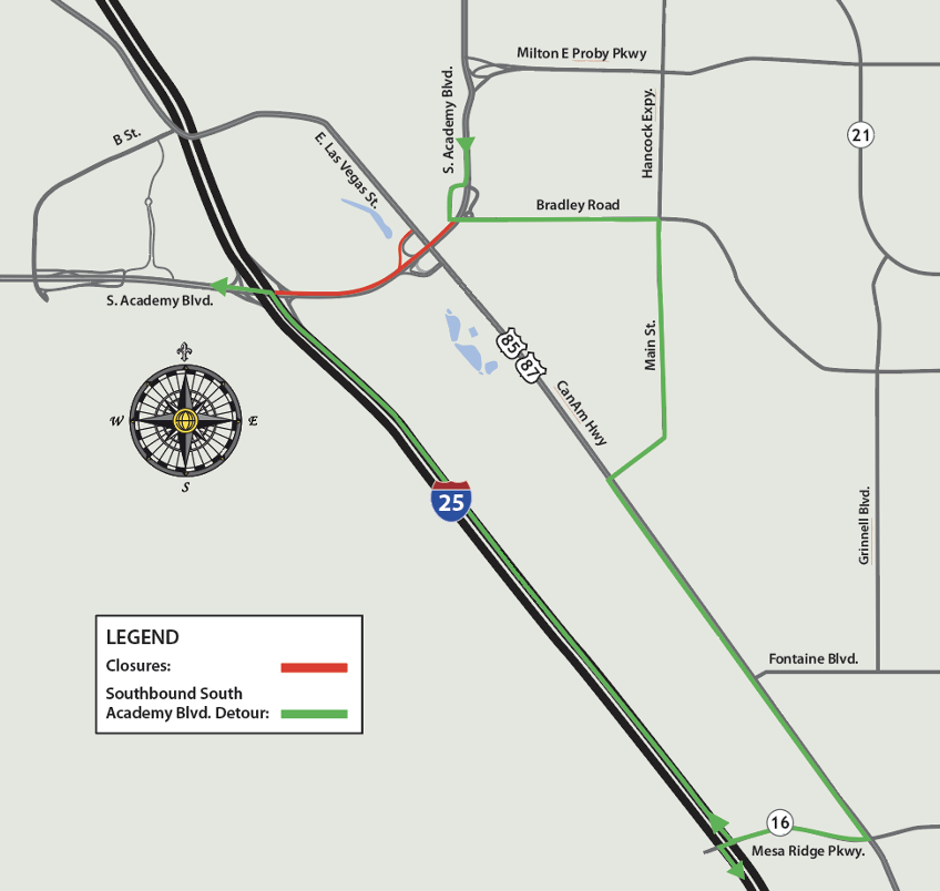 MAMSIP detour map southbound academy boulevard between Bradley Road and I-25 .png detail image