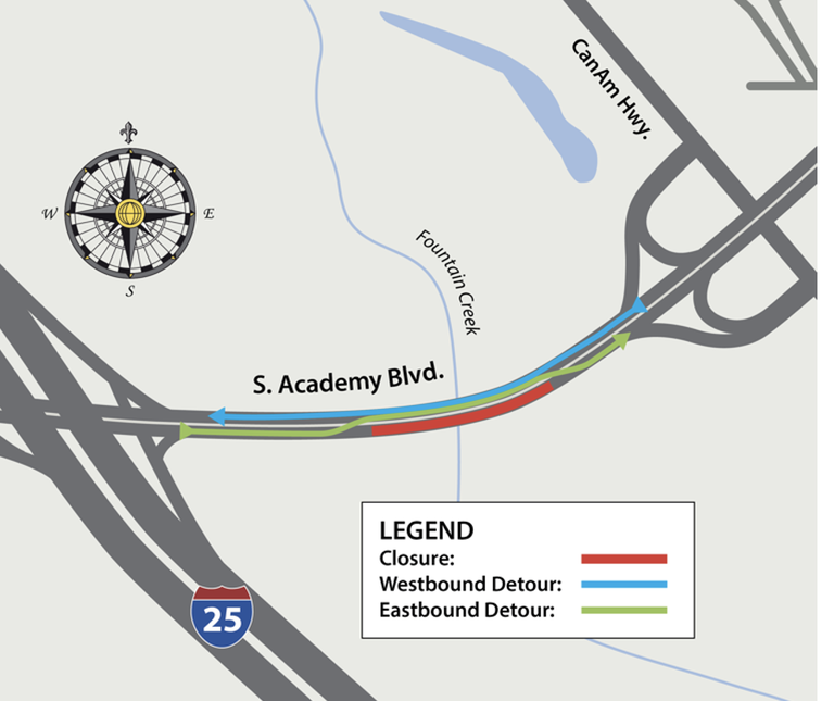 Modified detour crossover on S. Academy Boulevard over Fountain Creek