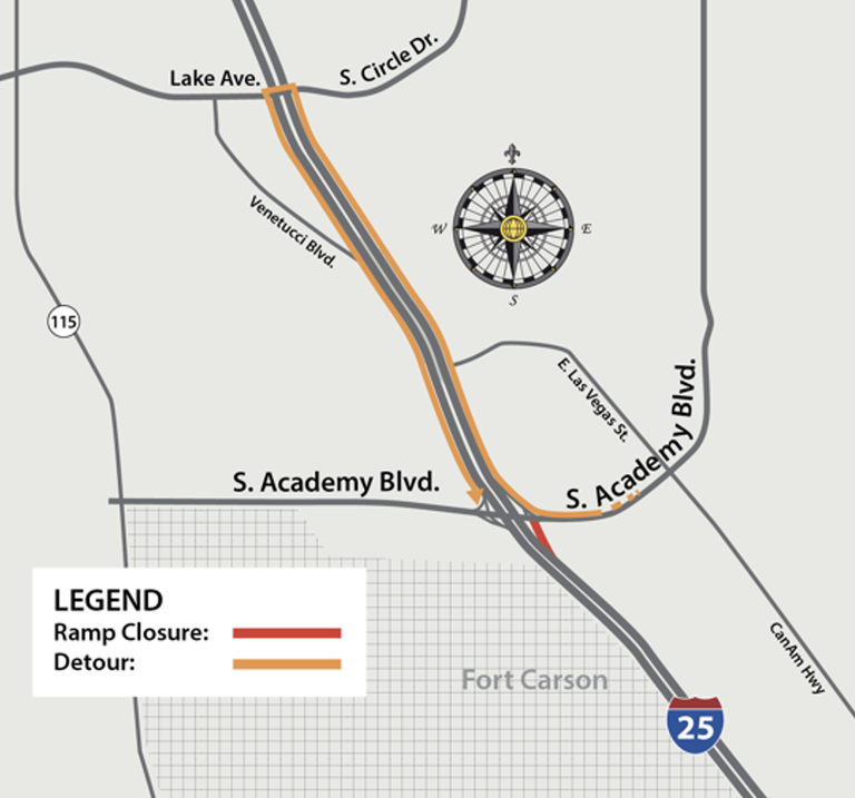 Ramp closure detour map